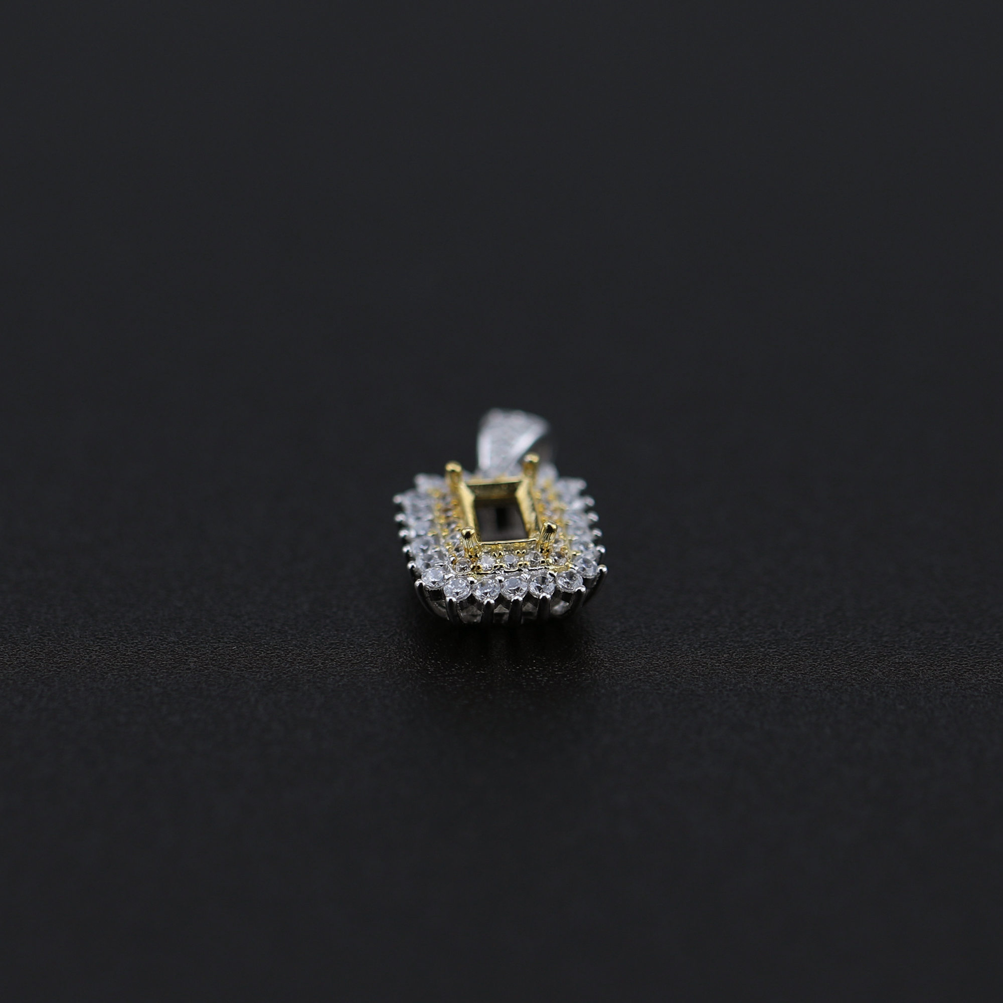 1Pcs 4x6MM Rectangle Prong Bezel Gold Plated Solid 925 Sterling Silver Pave Pendant Blank Settings for Moissanite Gemstone 1431048 - Click Image to Close